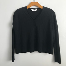 Everlane Wool Cardigan S Black Crop Button Long Down V Neck Preppy Sweater - $26.72