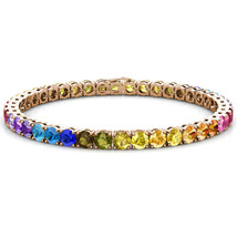 925 Sterling Silver 4mm Gold Plated Multicolor Rainbow CZ Tennis Bracele... - £52.67 GBP