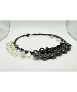 J.Crew Matte Black Statement Necklace Clear Drops Flowers 25.5” - $24.99