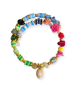 Rainbow and Gold-Tone Beaded Bracelet: Shell, Rhinestones, Semi-Precious... - $64.90