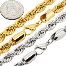 316L Stainless Steel 18k Gold Plated 9mm Rope Chain Necklace Bracelet 8.... - $22.99+