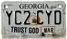 Georgia Motorcycle License Plate - YC2 CYD - White-Peach-Expired 3/14 - $13.10