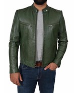 Jacket Leather Biker Green Mens Slim Fit Motorcycle Vintage Men S Cafe R... - £106.33 GBP