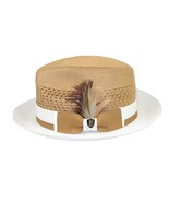 Men&#39;s Bruno Capelo Belvedere 2-Tone Straw Style Fedora Hat BD962 Tan/White - $134.46 CAD
