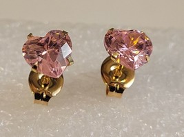 14k Yellow  Gold Plated 2.30Ct Heart Cut Simulated 6mm  Pink Topaz Stud Earrings - £76.29 GBP