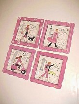 Jennifer Brinly Jet Set 4 Handpainted Ceramic Dessert Plates 9&quot; x 9&quot; Ite... - $34.60