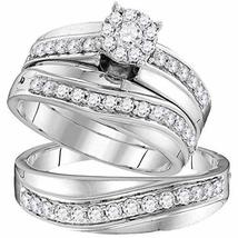 14kt White Gold His &amp; Hers Round Diamond Cluster Matching Bridal Wedding Ring Ba - £1,156.11 GBP