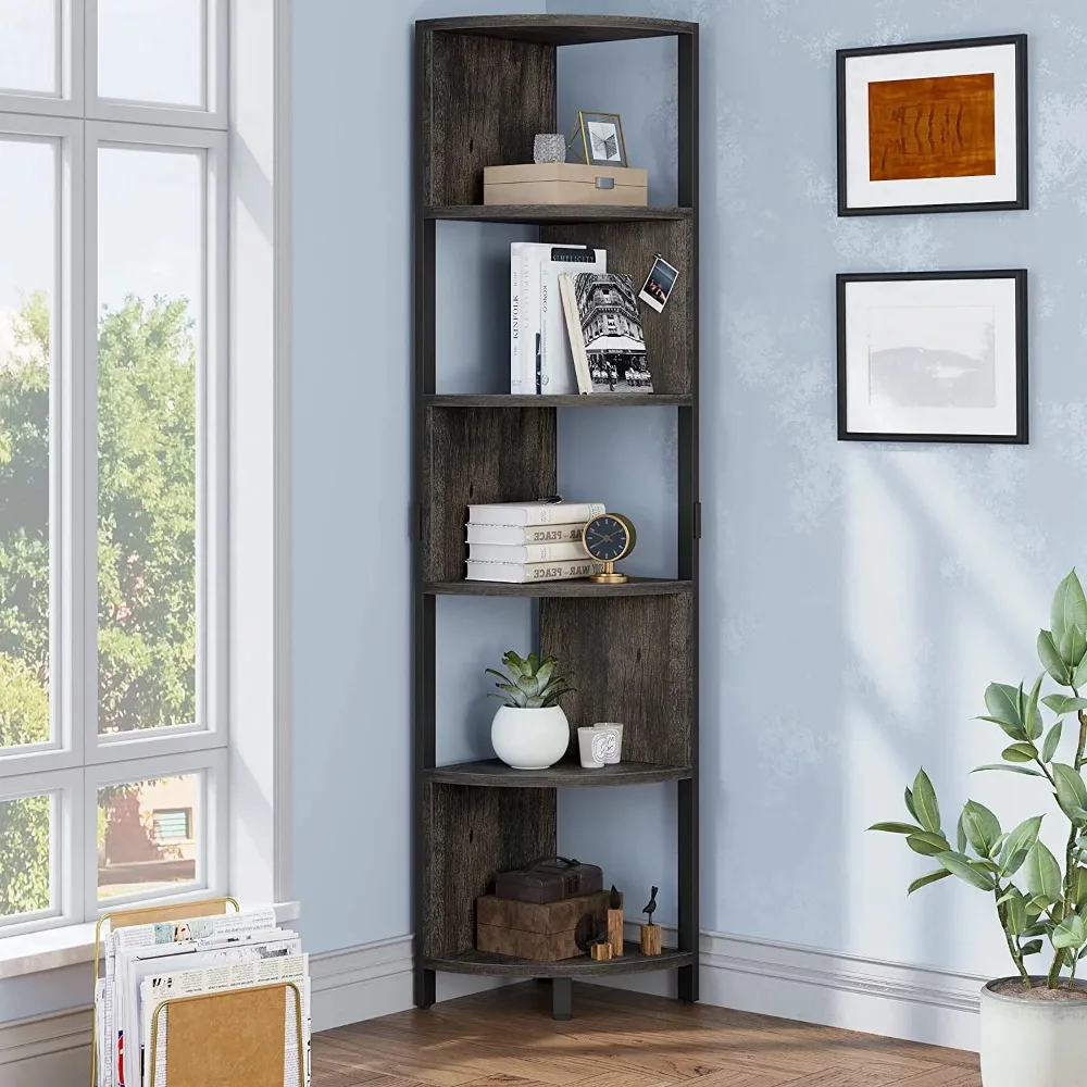 Dextrus 6-Tier  Shelf, 68.8&quot; Tall Industrial Free Standing Corner Bookshelf, 6 S - £119.20 GBP