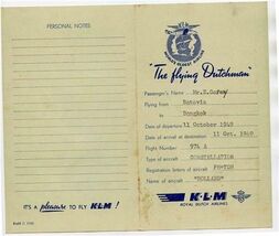 The Flying Dutchman 1949 Passenger Information From KLM Royal Dutch Airl... - $37.62