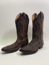 J.B. Dillon Brown Leather Cross Pattern Western Cowboy Boots JBW2218 Women&#39;s-7.5 - £70.75 GBP