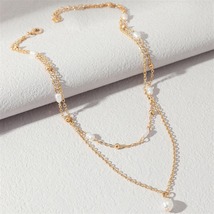 Pearl &amp; 18K Gold-Plated Station Layered Pendant Necklace - £11.18 GBP