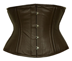 Waist training corset waistbust 18 Double whale steel brown leather - £31.72 GBP+