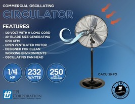 TPI CACU30-PO 30&quot; Commercial Oscillating Fan Pedestal Mount 4200/3800/35... - £362.81 GBP