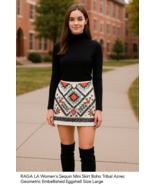 RAGA LA Womens Sequin Mini Skirt Boho Aztec Geometric Embellished Sz L E... - €27,47 EUR