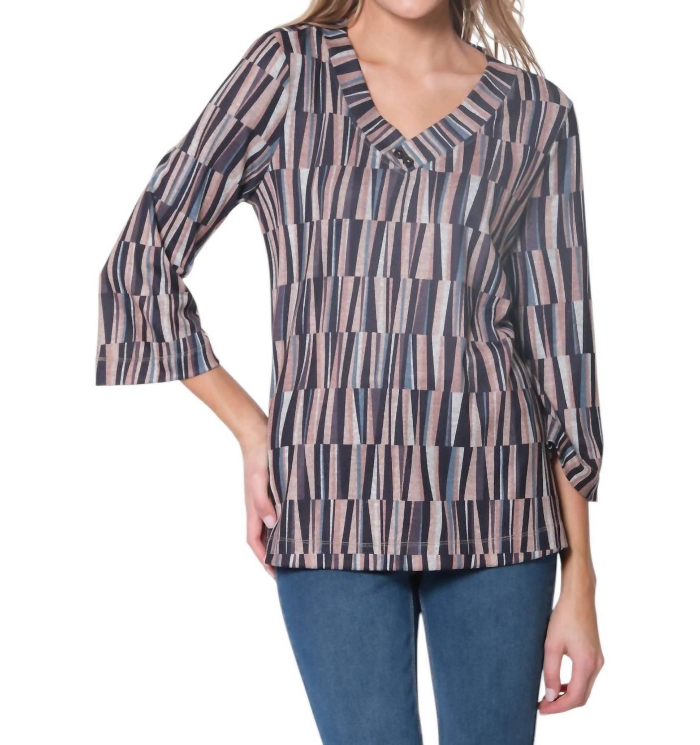 Multiples three quarter sleeve 2-button v-neck band top Multi - £36.43 GBP