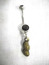 NEW PEANUT IN THE SHELL NUT LOVERS BRONZE CHARM 14g BLACK CZ BELLY RING ... - $5.99