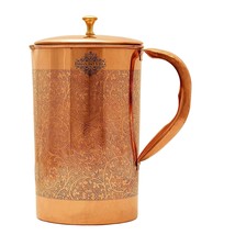 Embossed Design Copper Jug Pitcher with Brass Knob  Ayurveda 1.5 L ( Pack of 2 ) - £75.63 GBP