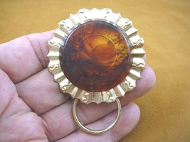 (E-884) tortoise celluloid on round brass Eyeglass pin pendant ID badge holder - £18.67 GBP