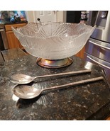 Godinger Silver Art Co 3pc Oversize Crystal Leaf Salad Bowl &amp; Spoons Set... - £44.83 GBP