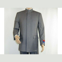 Men Apollo King Banded Collarless suit Mandarin 5 Hidden Button Pastor AG53 Gray image 7