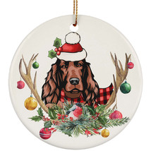 Cute Irish Setter Dog With Antlers Reindeer Flower Christmas Round Ornament Gift - £13.44 GBP