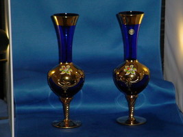 Murano Italian 2 Blue Glass Vases Vintage - £127.00 GBP