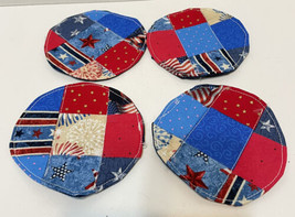 Vintage Handmade Fabric 4.5&quot; Coasters Red White and Blue Lot of 4 - $11.61