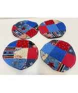 Vintage Handmade Fabric 4.5&quot; Coasters Red White and Blue Lot of 4 - £9.12 GBP