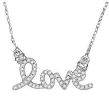 10kt White Gold Womens Round Diamond Cursive Love Pendant Necklace 1/8 Cttw - £192.31 GBP
