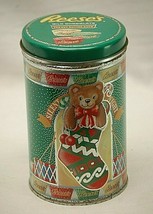 Hershey Reese&#39;s Tin Box Canister Christmas Advertising 1990 Teddy Bear Stocking - £15.81 GBP