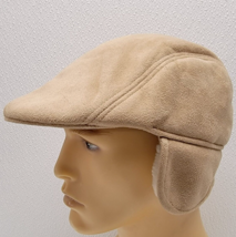 D &amp; Y, NY Tan Faux Suede Winter Newsboy Cap Ear Flaps Soft - £14.14 GBP