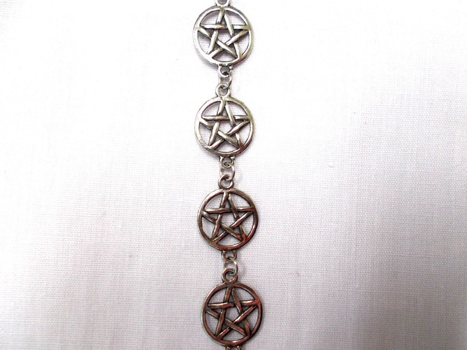 OCCULT PENTAGRAM INVERTED LINK CHAIN CAST PEWTER CHARMS BRACELET 7.5 INCHES Item image 2
