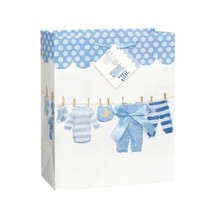 Baby Bow Blue Clothesline Boy Shower Gift Bag Large - £2.55 GBP