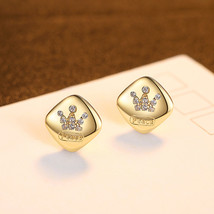 Earrings Crown Inset Zircon Rose Gold Stud Earrings High-Grade Sense S925 Silver - £14.38 GBP