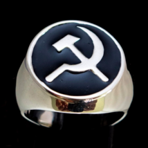 Sterling silver flag ring Hammer and Sickle communist symbol USSR on Black ename - £102.81 GBP
