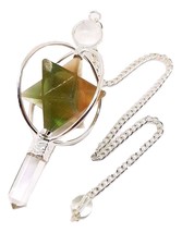 Pendulum Fluorite Spinning Merkaba Crystal 3 Part Quartz Ball Point Divi... - $12.58