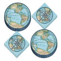 HOME &amp; HOOPLA Bon Voyage World Travel Paper Dinner Plates and Lunch Napk... - $18.86