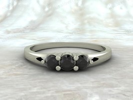 Black Onyx Three Gemstone Women Ring, 925 Sterling Silver Unique Jewelry - $54.00