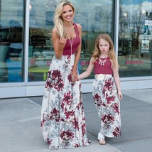 Mommy and me dress floral matching outfits wine red long flower Mother d... - £23.66 GBP
