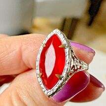 2 Antique Ladies Rings Amethyst "Ruby" STERLING Silver Filigree sz 4 &amp; 6... - $98.01