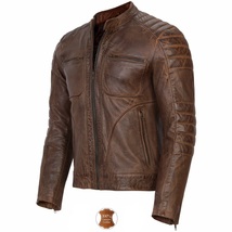 Mens Vintage Cafe Racer Genuine Leather Jacket Black Brown Slim Fit Biker Jacket - £126.93 GBP
