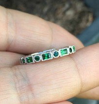 2CT Round Green Simulated Emerald Eternity Wedding Band 14k White Gold Plated - £60.79 GBP