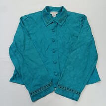 Karin Stevens Women's Turquoise Open Back Front Button Blazer Jacket Size 8 image 14