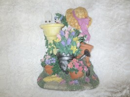 Colorful Garden Bird Bath, Potted Flowers, Sun Bonnet Resin Door Stop - 7&quot; X 9&quot; - £9.59 GBP