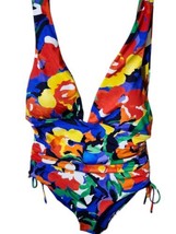 NEW Lauren Ralph Lauren Bold Abstract Floral Print One Piece Swimsuit Sz 16 - $58.76