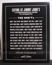 Authentic Jimmy Johns Etiquette THE DONT&#39;S Metal Tin Sign 22&quot;h x 17.25&quot;w 2003 - $79.99