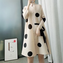 Creatingtime Pleated Trench Coat 2022 Summer New Stand Collar Polka Dot Printing - £91.94 GBP