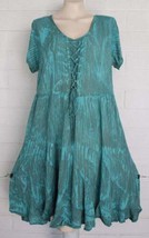 NWT Sacred Threads OS M L Aqua Teal Lace Up Bodice Asymmetrical Hem Dress - £23.31 GBP