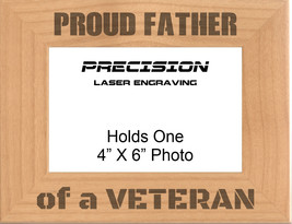 Proud Father of a Veteran Engraved Wood Picture Frame - 4x6 5x7 - Military Gift - £19.11 GBP+