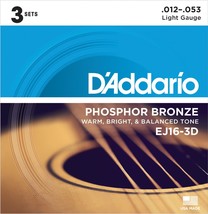 D&#39;Addario EJ16-3D Phosphor Bronze Light Acoustic Guitar Strings 3 Sets EJ16 - £34.36 GBP